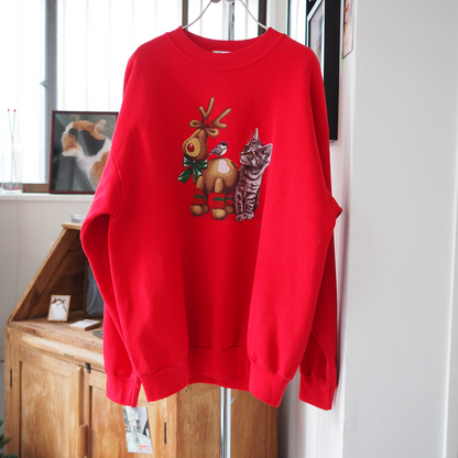 Cat and Reindeer Toy Christmas Sweat / 90s