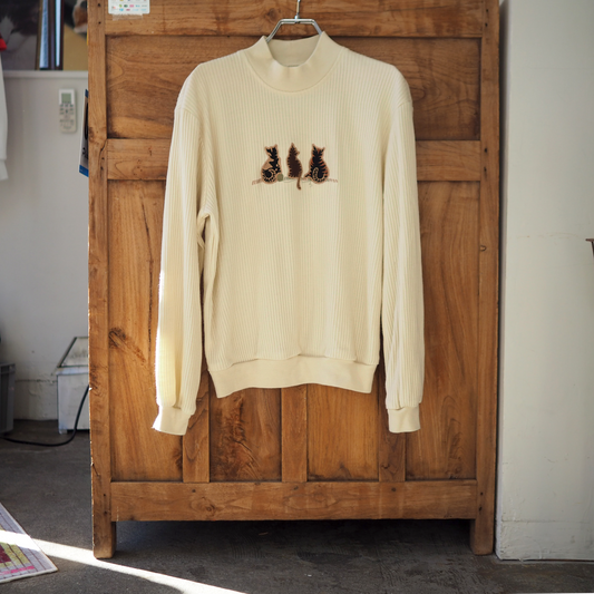 Three Cats Ribbed Sweater / 90s-