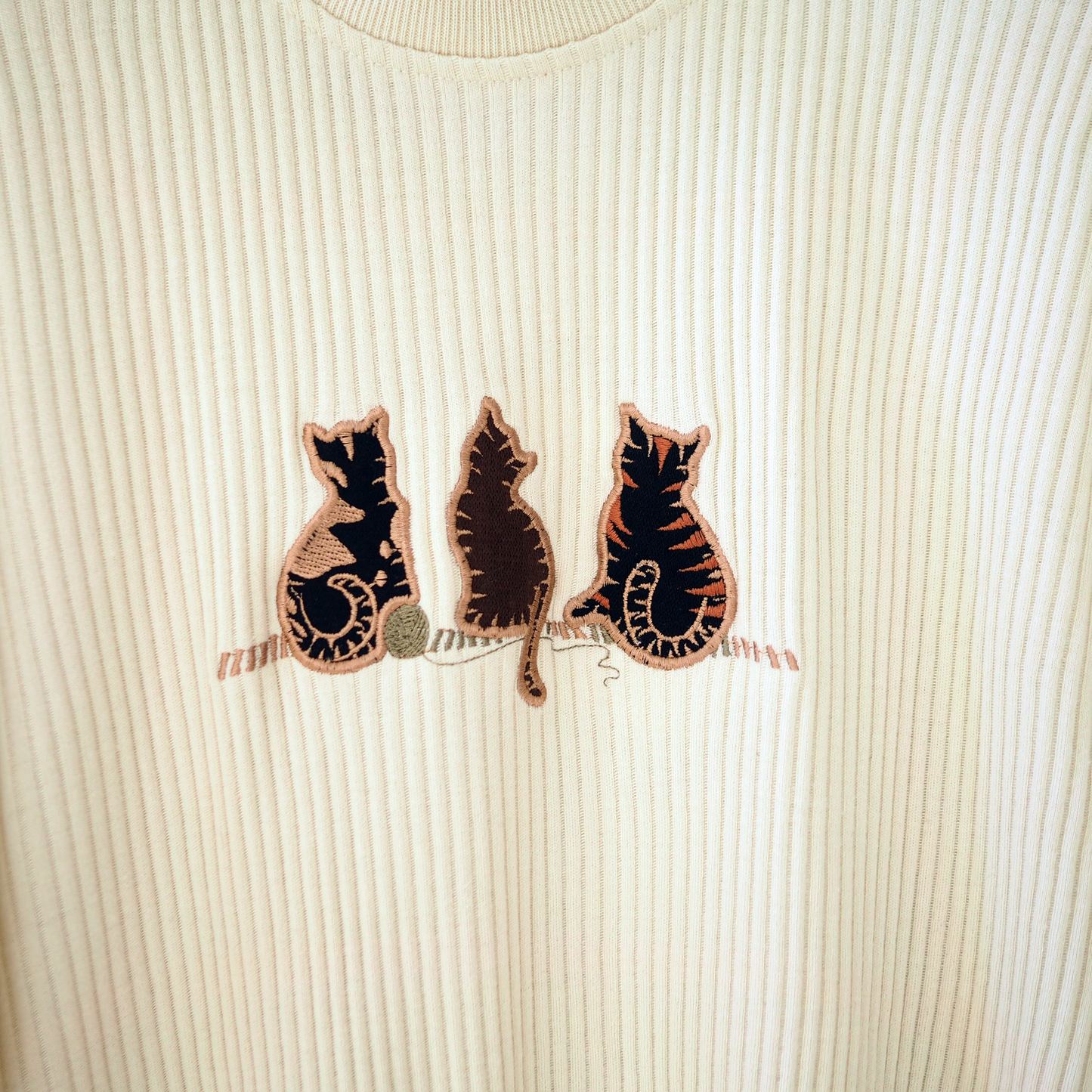 Three Cats Ribbed Sweater / 90s-