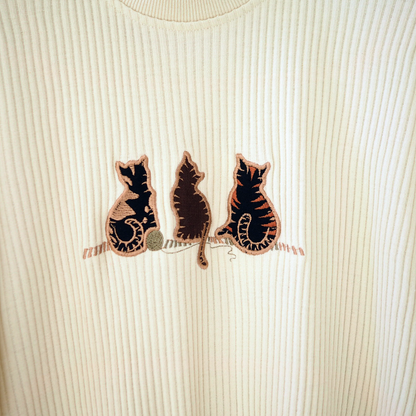 Three Cats Ribbed Sweater / 90s-