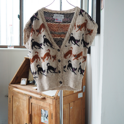 Black Cats & Brown Cats Knit Vest / 90s / Made in England
