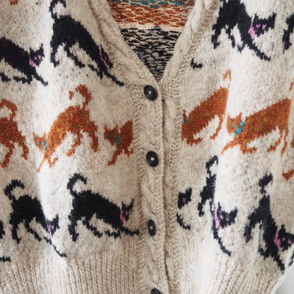 Black Cats & Brown Cats Knit Vest / 90s / Made in England