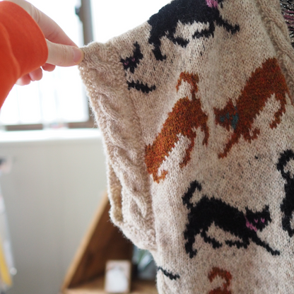 Black Cats & Brown Cats Knit Vest / 90s / Made in England