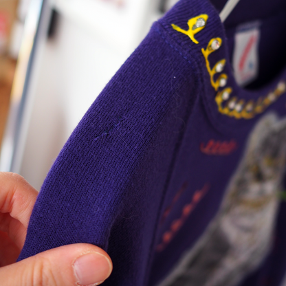 Silver Tabby Decorated Sweater / 90s / Made in USA