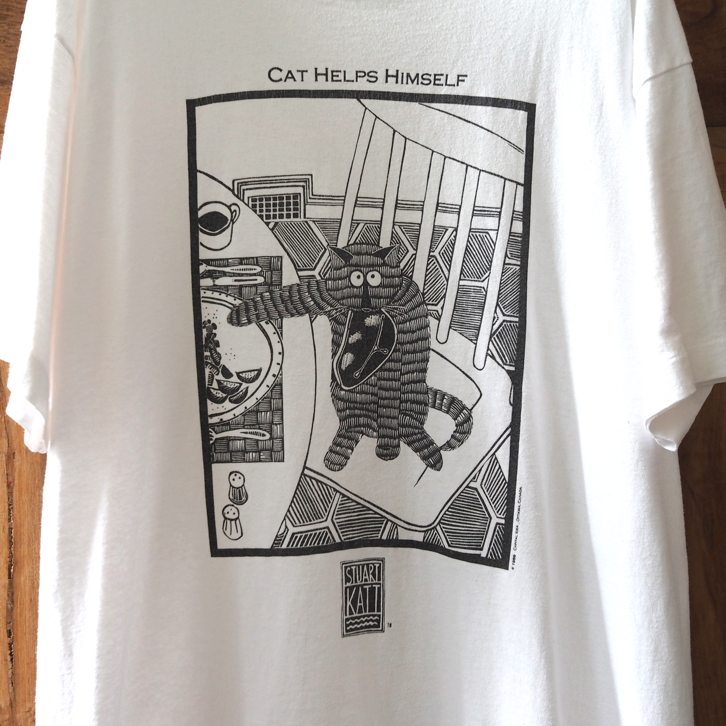 Cat Helps Himself Tee / 80s / STUART KATT / Made in USA