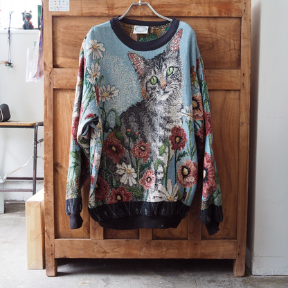 Cat & Flowers Sweater / Sugar Street Weavers / 90s