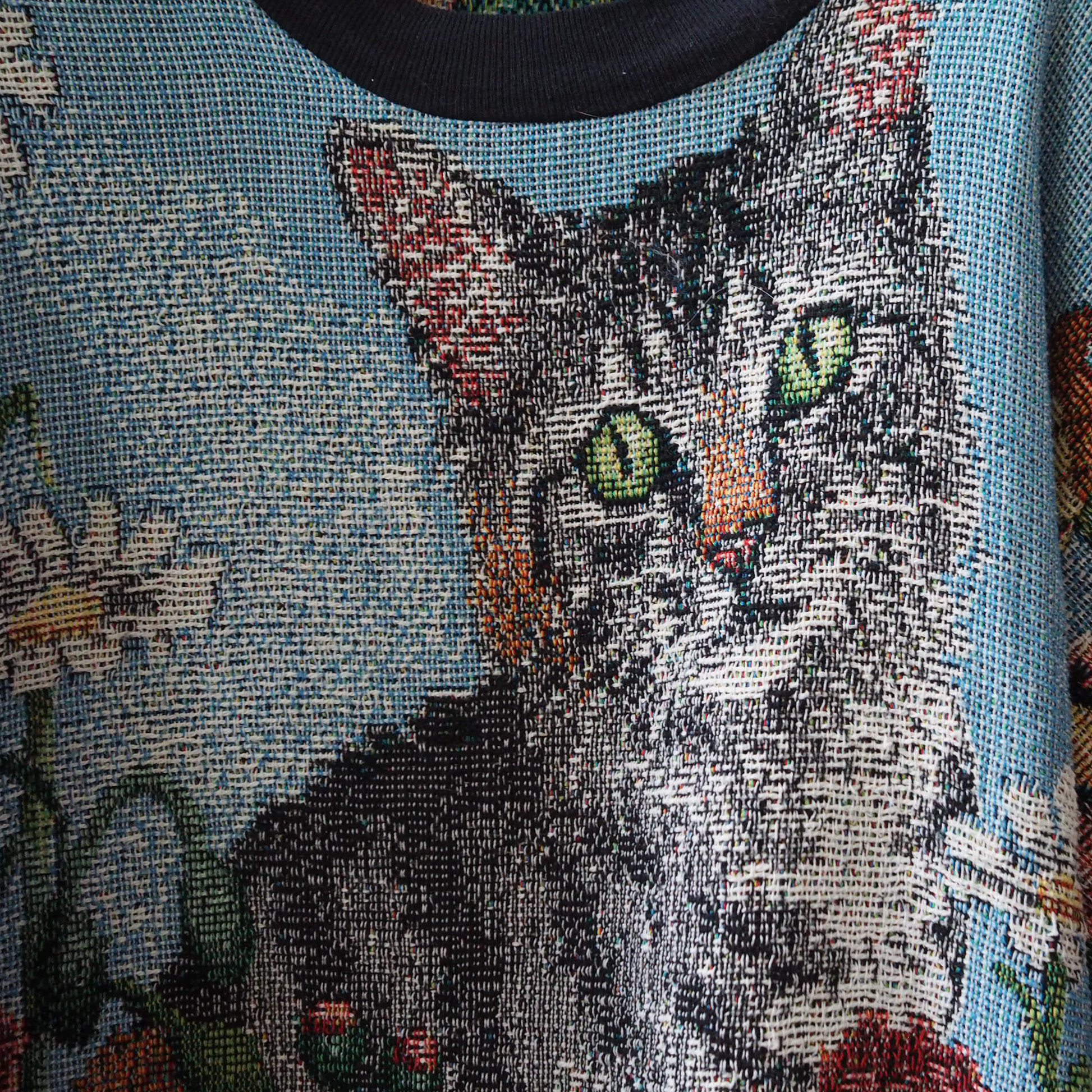 Cat & Flowers Sweater / Sugar Street Weavers / 90s - 古着 Cat & Flowers Sweater / Sugar Street Weavers / 90s - 古着