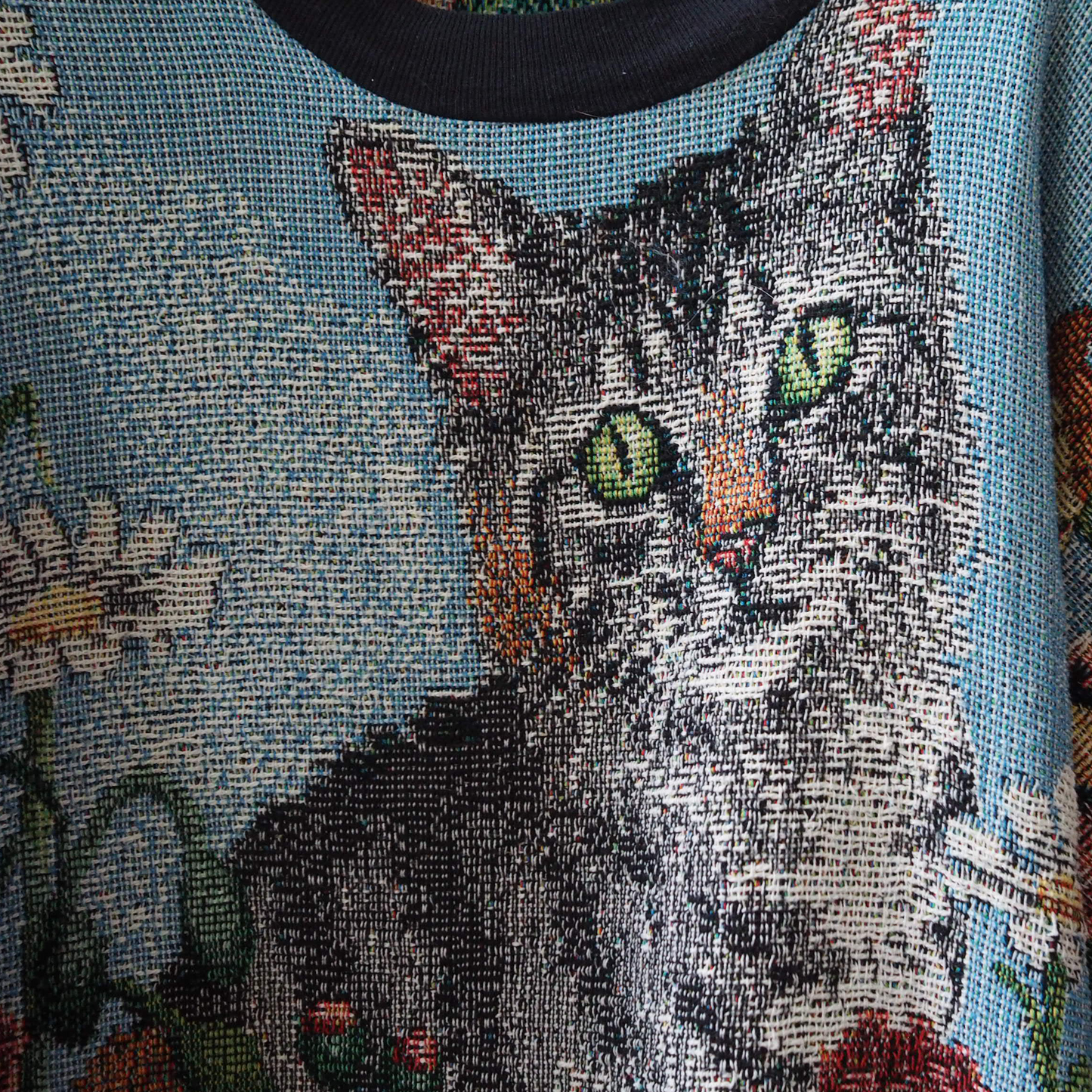 Cat & Flowers Sweater / Sugar Street Weavers / 90s