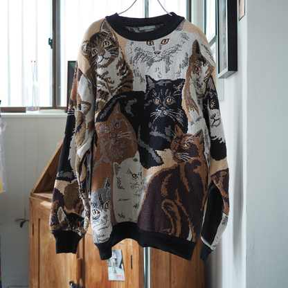 All-over Cats Sweater / Sugar Street Weavers / 90s