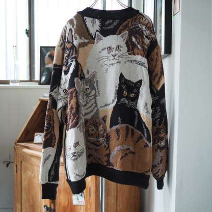 All-over Cats Sweater / Sugar Street Weavers / 90s