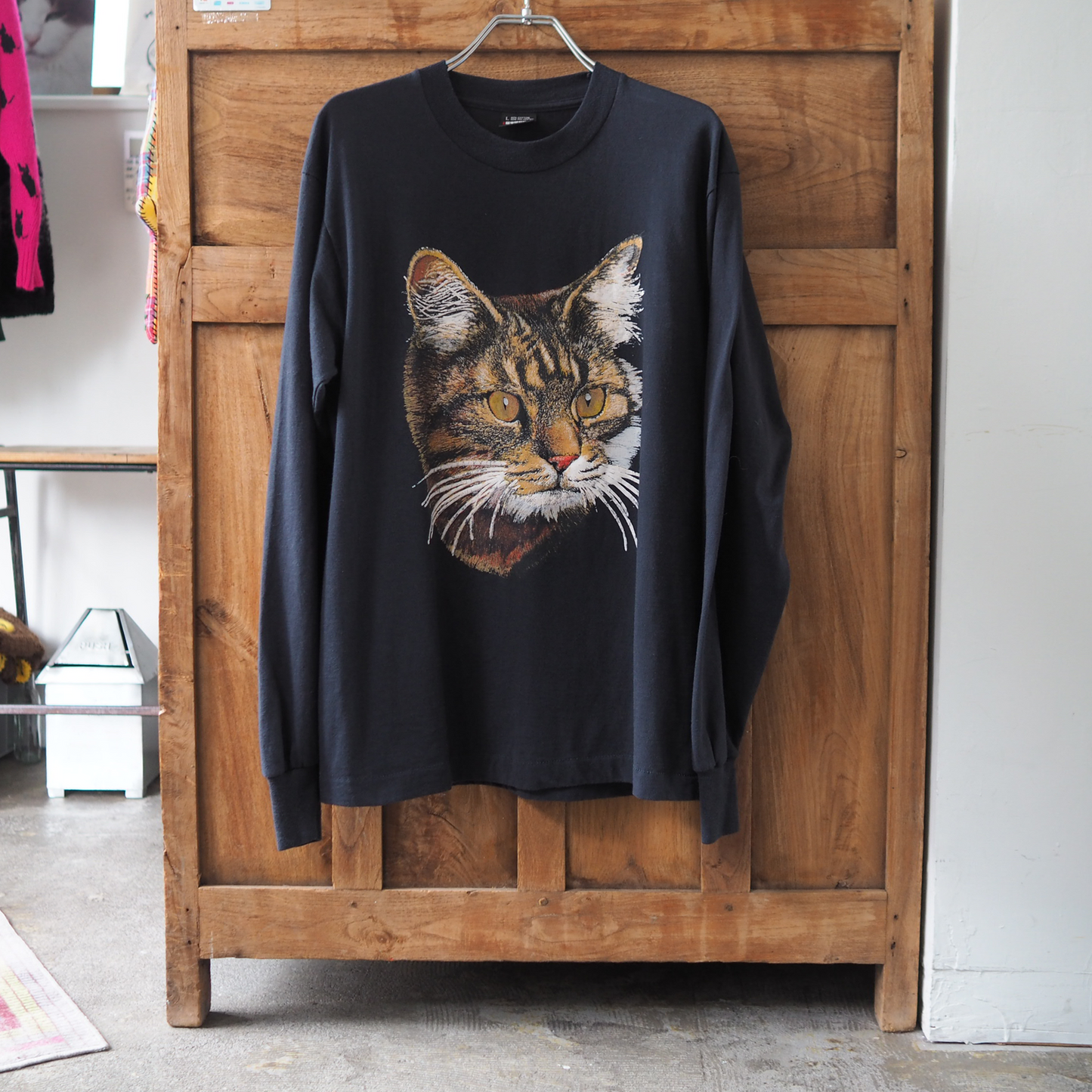 Tabby Cat Portrait Long-Sleeve Tee / 90s / Made in USA