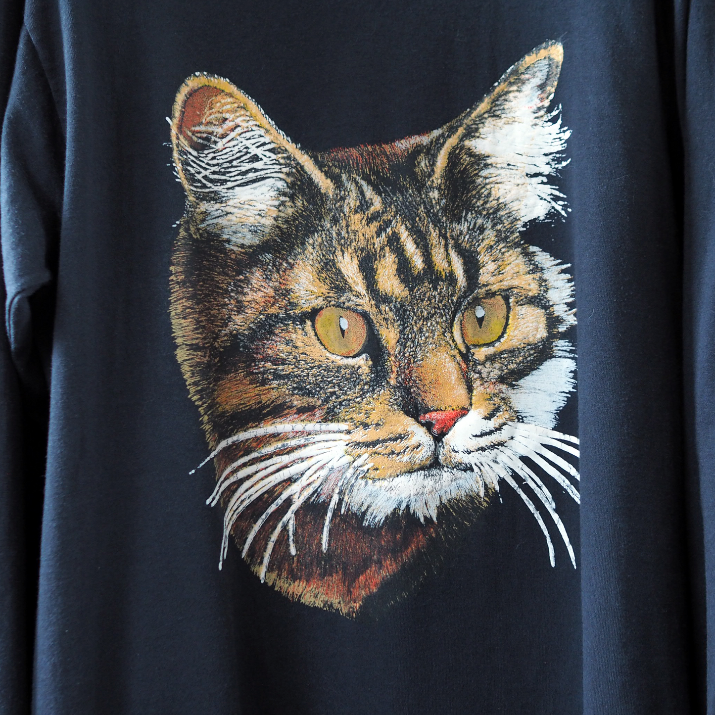 Tabby Cat Portrait Long-Sleeve Tee / 90s / Made in USA