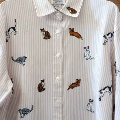 All-over Cats Embroidered Shirt / 90s