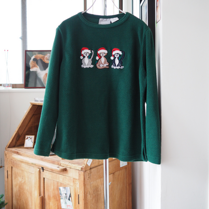 Three Santa Cats Fleece Sweater / 90s / Blair