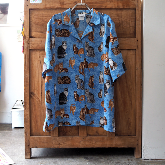Various Cats Pattern Summer Shirt / 90s-