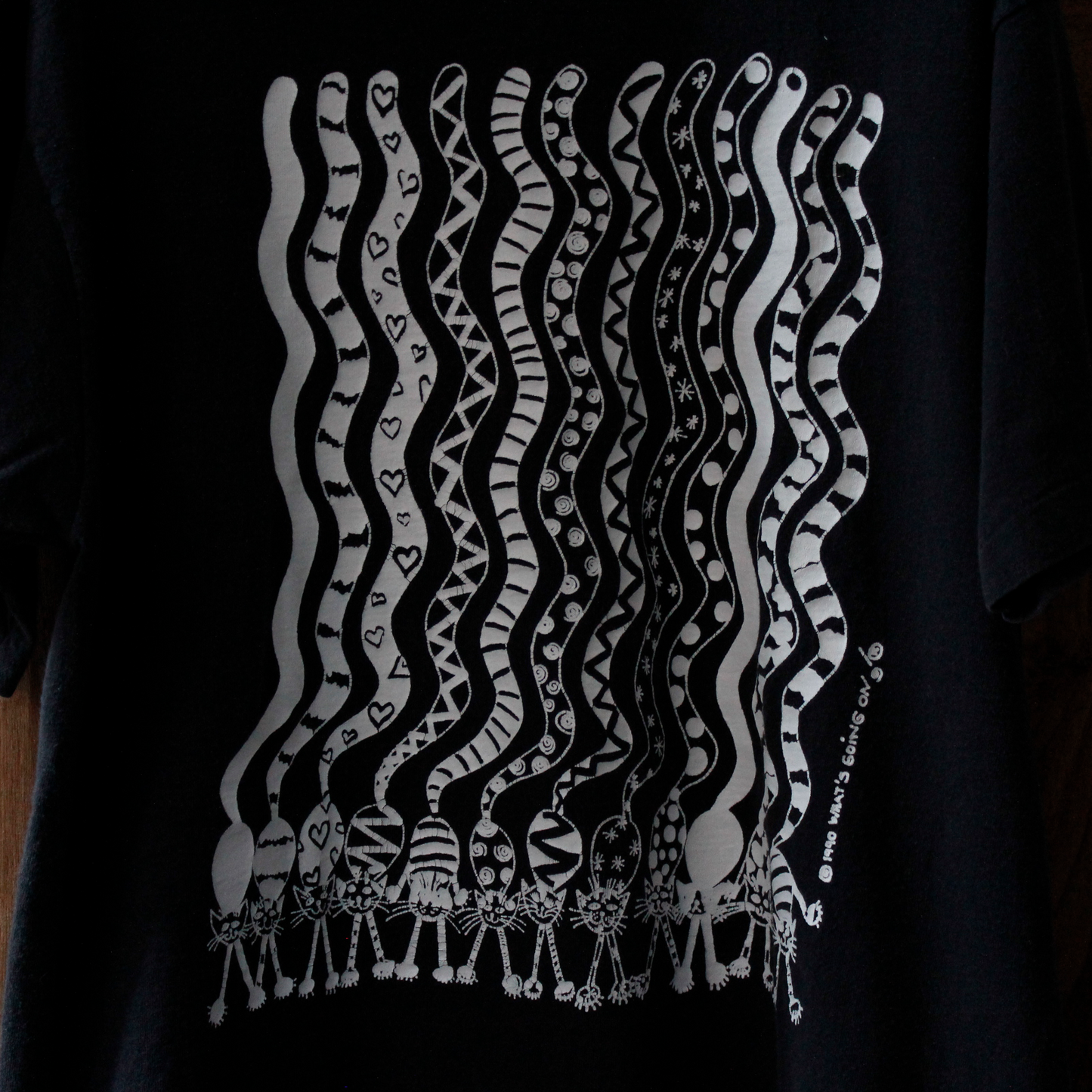 Cats with Fancy Patterns Tee / Black / 90s / Made in USA