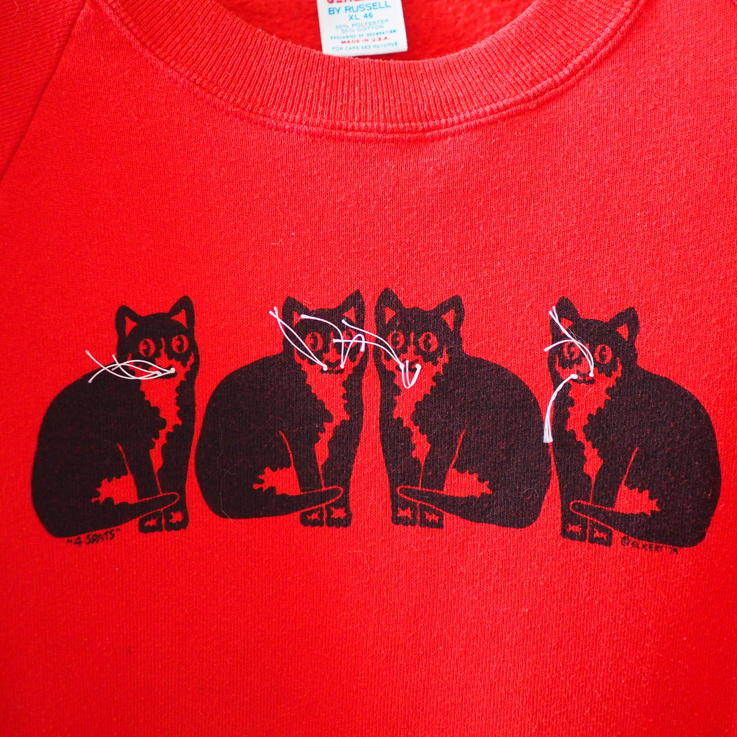 Masked White Whisker Cats Sweat / 80s / Made in USA