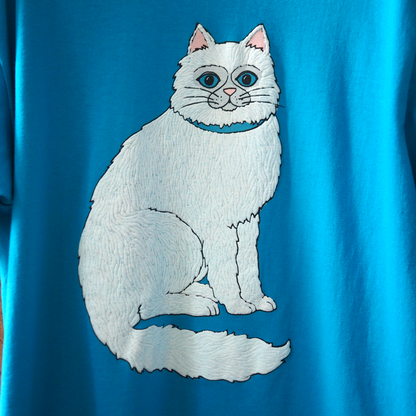 Weird White Cat Tee / 90s / Made in USA