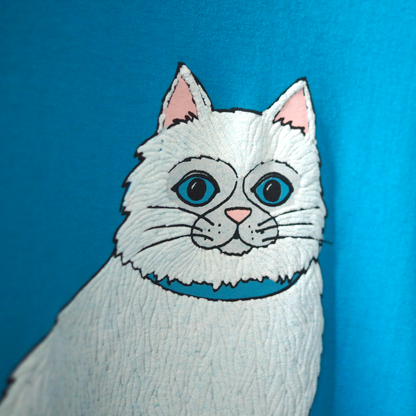 Weird White Cat Tee / 90s / Made in USA