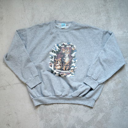 Winter Window Cats Sweat / 90s / Made in Canada