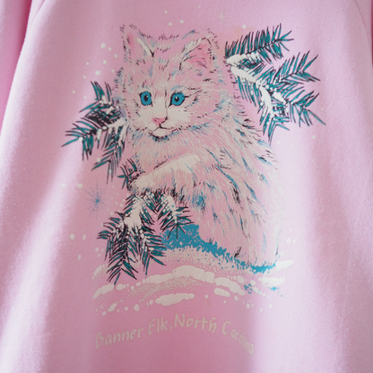 Winter White Cat Sweat / 90s / Made in USA